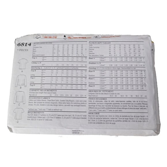 New Look 6814 New Look Size 10-22 Misses Tops Blouses UNCUT - Picture 2 of 2